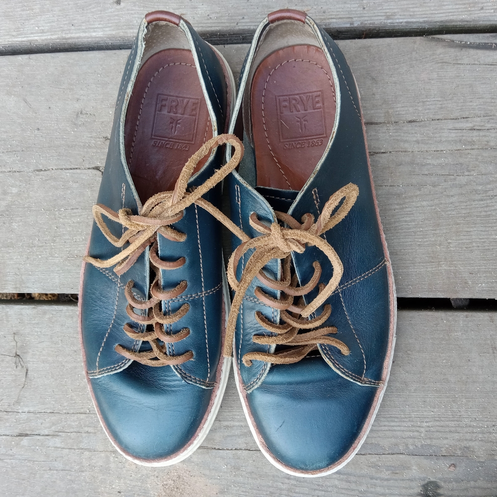 Frye Walker Low Top Navy Leather Sneakers Men Shoes Size 9 - Picture 4 of 8